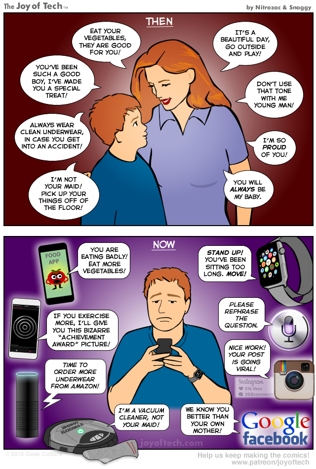 The Joy of Tech comic… Moms, then and now.